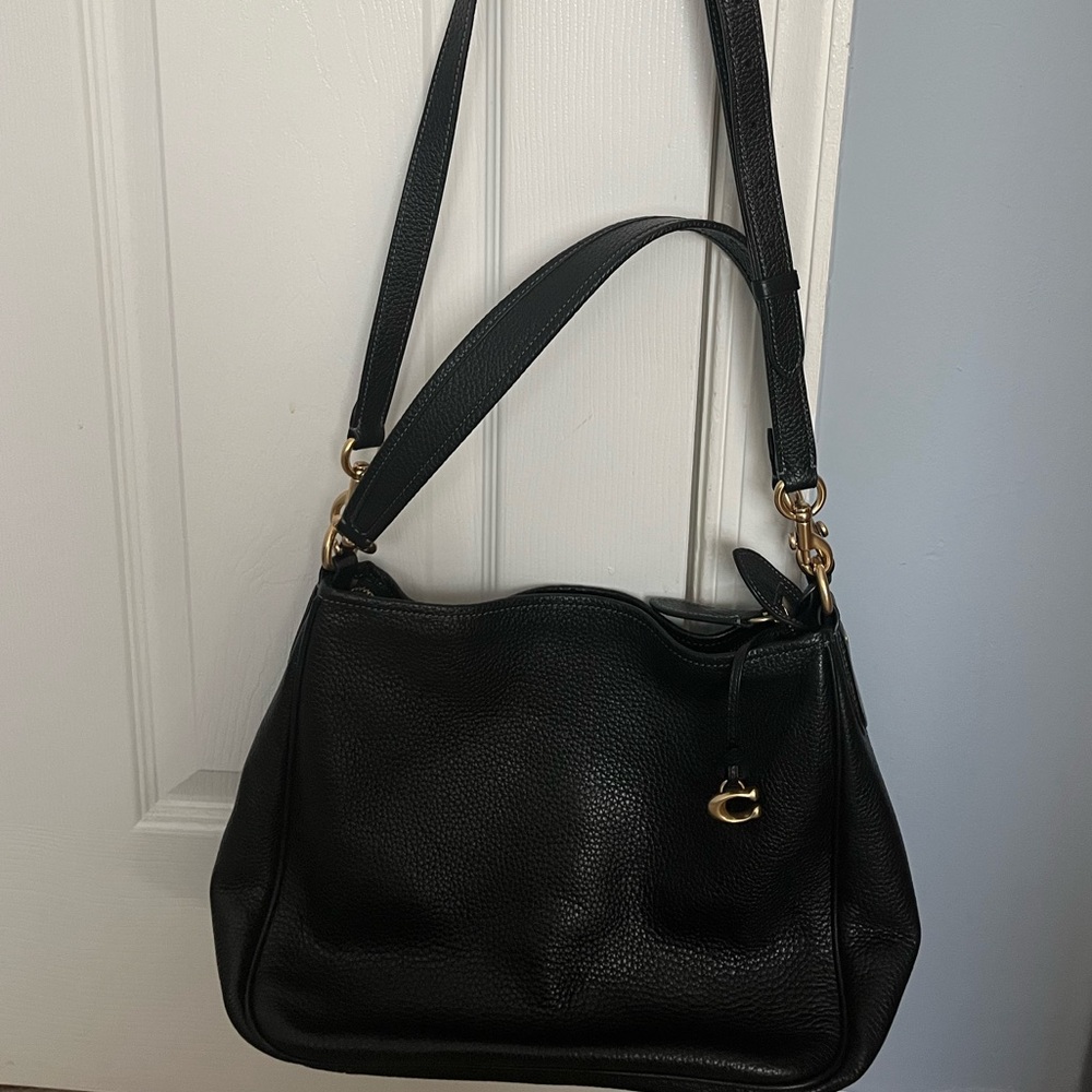 Coach Black Leather Shoulder Bag with Gold Accents 2 straps/ handbag/crossbody